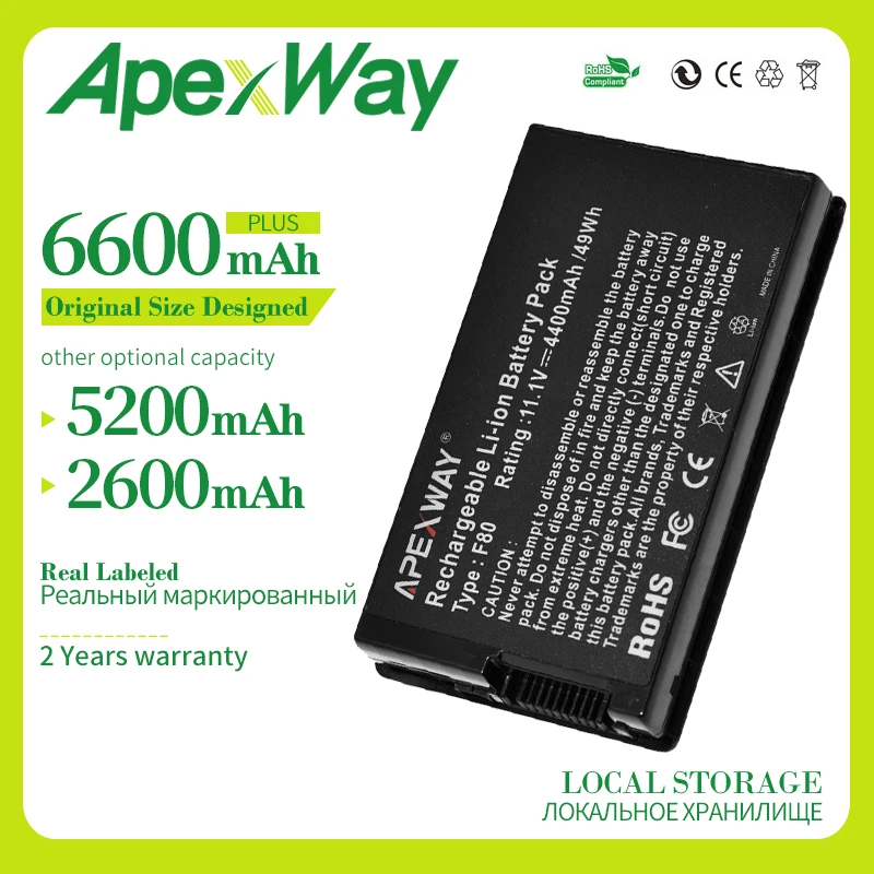 

ApexWay A32-A80 Аккумулятор для ноутбука Asus F80 N60 X82 N60D X82C F80s F81 X82L F81E X82Q X82S F83 X85 X85E F83E F83S X88 F83T x83t