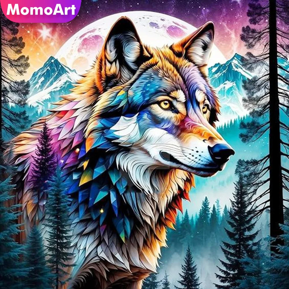 Momoart 5D DIY алмазная живопись волк Фото Мозаика дерево вышивка Луна ручной работы