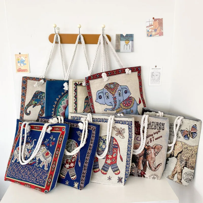 

Shoulder Tote Bag Embroidered Animal Handbag Women's Ins Niche Tote Bag Temperament Versatility Ethnic Style Fabric Bag