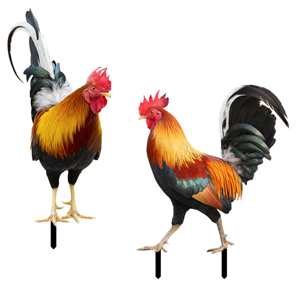

2pcs Patio Decorative Acrylic Scene Layout Decor Rooster Modeling Stake Ground Inserted Rooster Sign Rooster Stake Decor