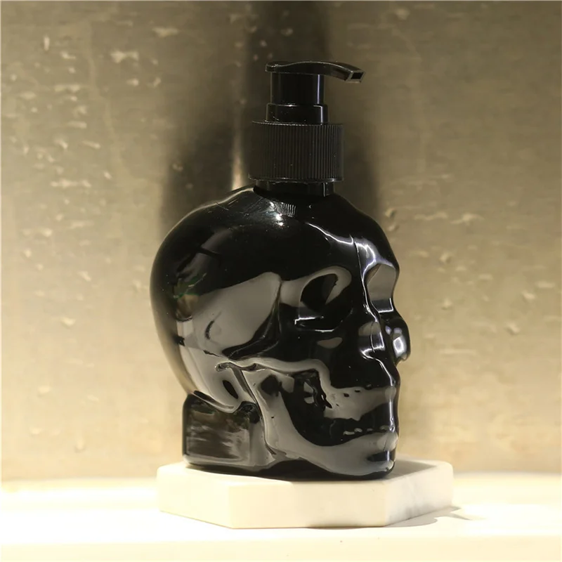 

350ml Soap Dispenser Refillable Bottles Multi Purpose Press Liquid Bottle Creative Black Skull Head Ornament For Home Kitchen