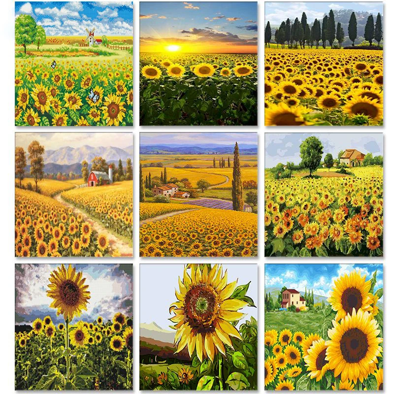 

5D DIY Diamond Painting Sunflowers Scenery Embroidery Mosaic Picture Full Drill Cross Stitch Kit Living Room Decor Birthday Gift