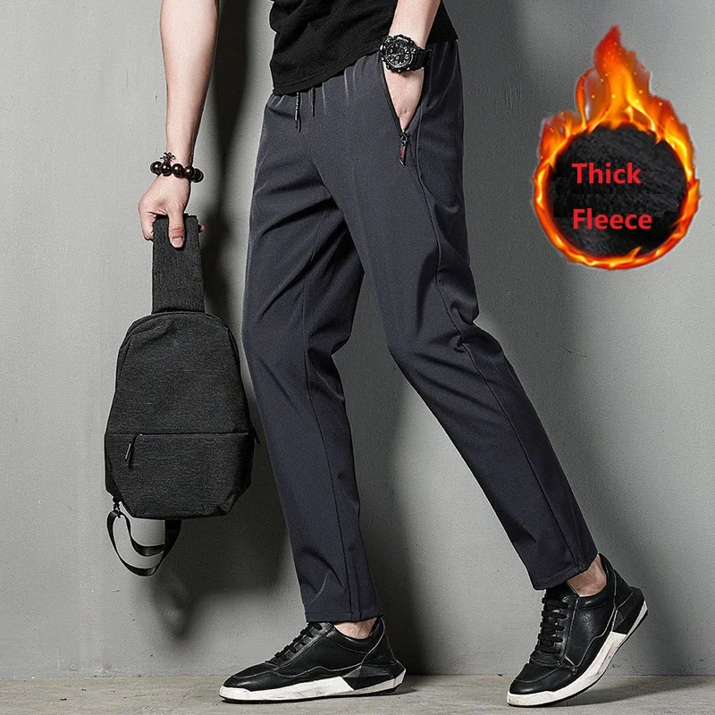 

Новые Модные Популярные Зимние флисовые утепленные мужские повседневные брюки спортивные брюки теплые удобные универсальные прямые брюки с карманами
