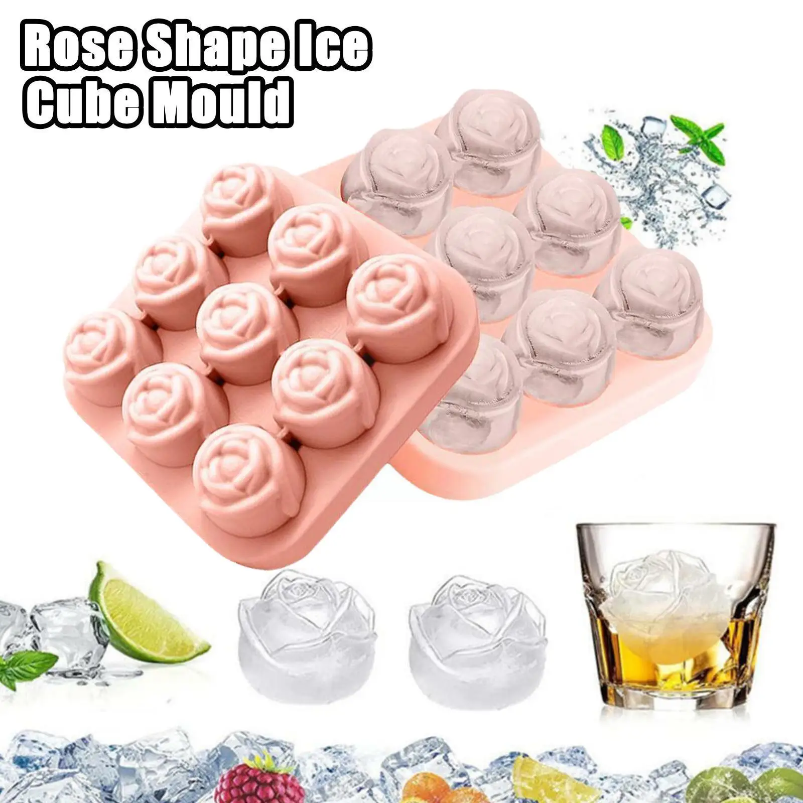 

9 Holes Rose Flower Shape Reusable Ice Cube Tray Kitchen Accessories Ice Cream Maker Tool Silicone Molds for Ice Cube with F6N5