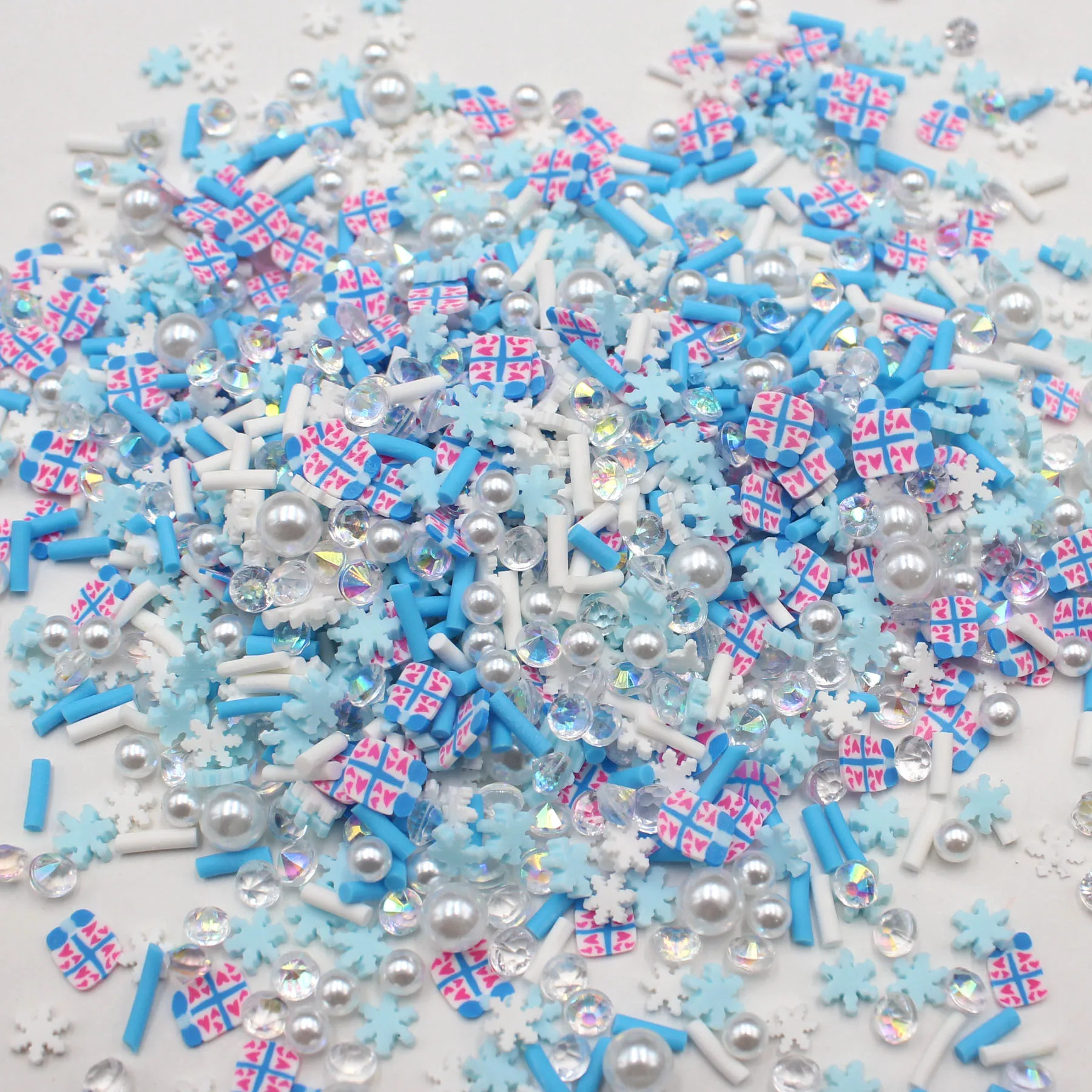 And Blue Snowflakes Mixture Clay Slices Sprinkles With Beads For Slime Decoration Crafts