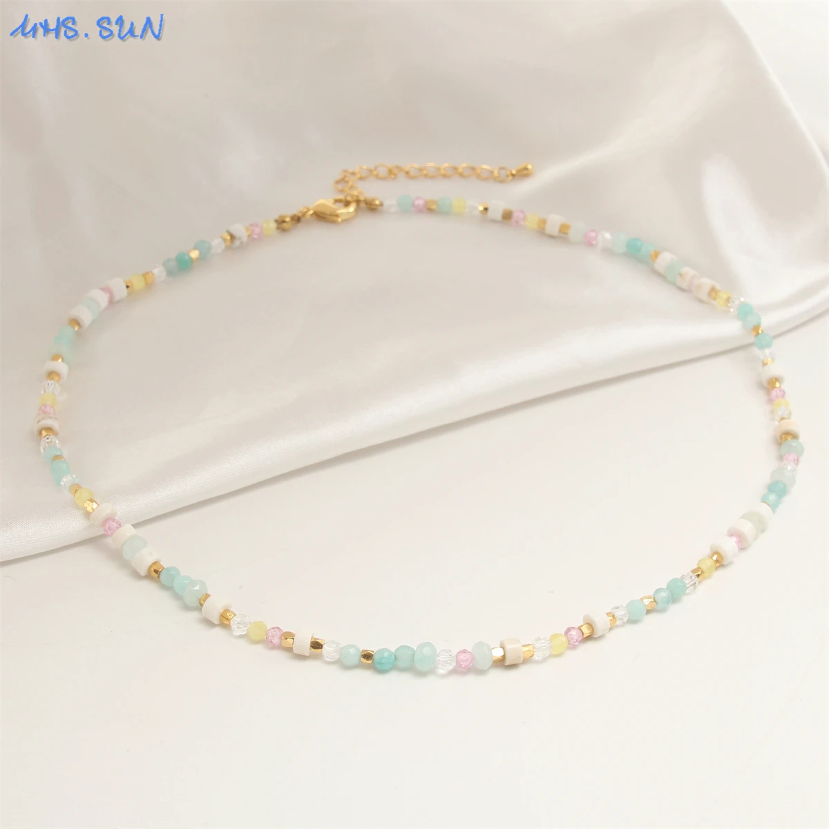 

MHS.SUN Newest Sweet Natural Stone Necklace For Women/Girls Birthday Gift Gold Color Beaded Necklaces Choker Minimalist Party