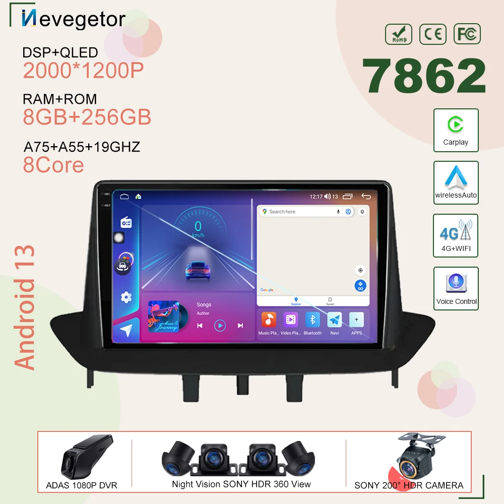 Автомагнитола на Android 13 для Renault Megane 3 Fluence Samsung SM3 2008 - 2014 Автомобильный мультимедийный плеер Carplay GPS навигация DSP