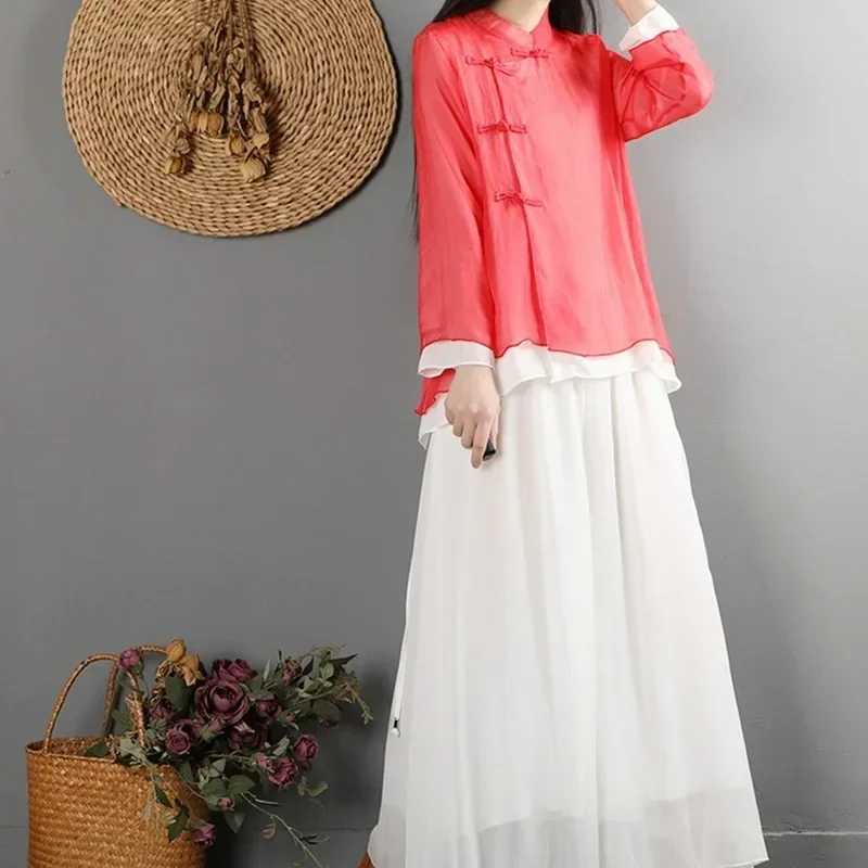 2024 Одежда в китайском стиле новая модная винтажная блузка с лягушкой и женский