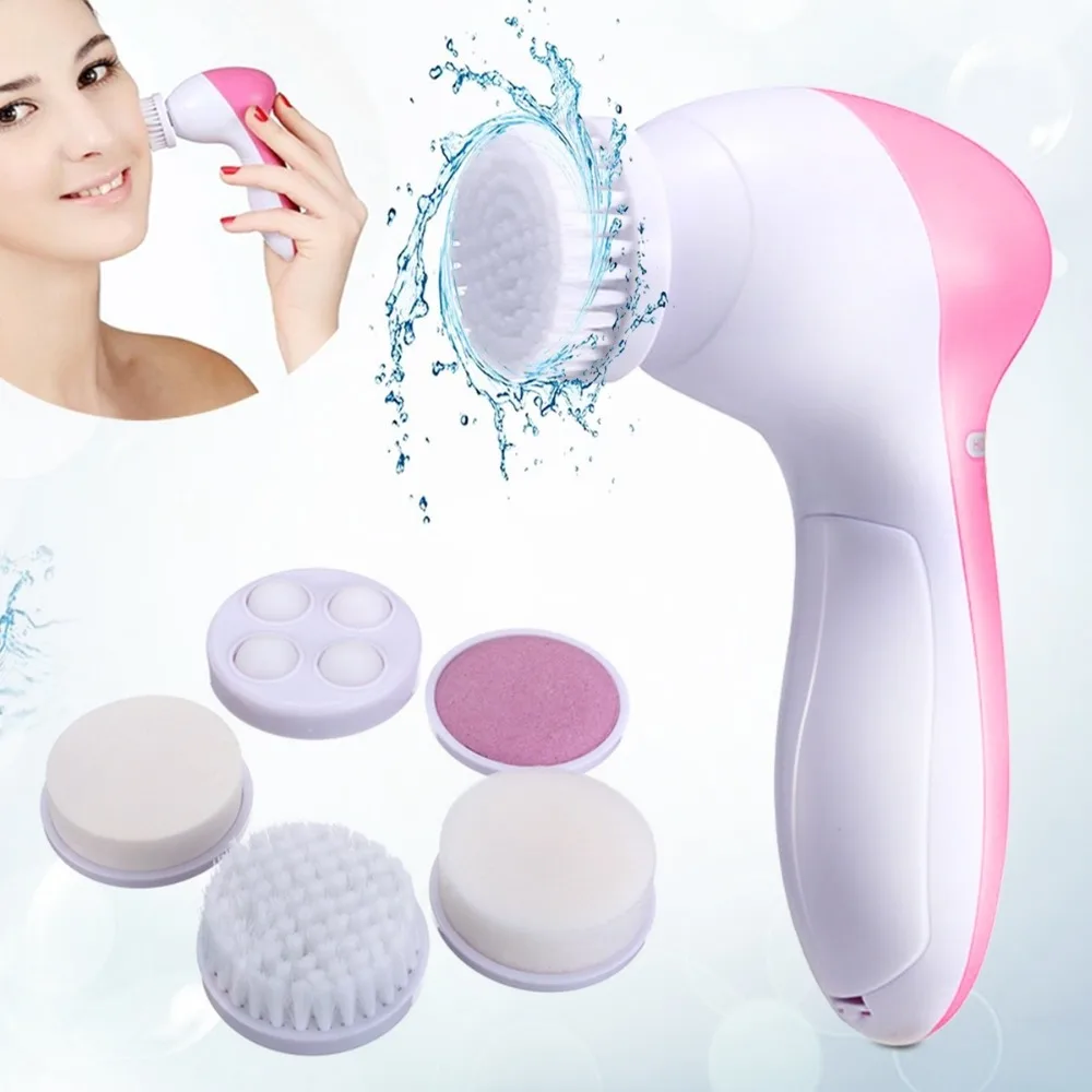 5 IN 1 Face Cleansing Brush Electric Facial Cleaner Wash Machine Spa Skin Care Massager Blackhead Cleaning Facial Cleanser Tools