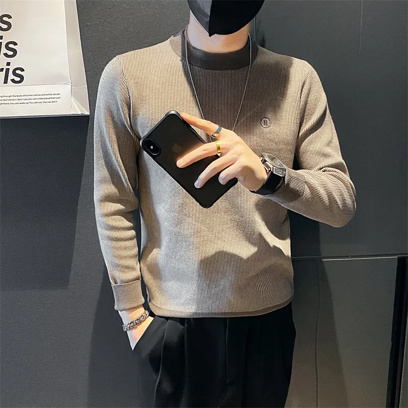 New Autumn and Winter Brand Business Casual Cotton Polyester Round Collar Men Sweater Turtleneck Computer Knit Fit Men's Jacket