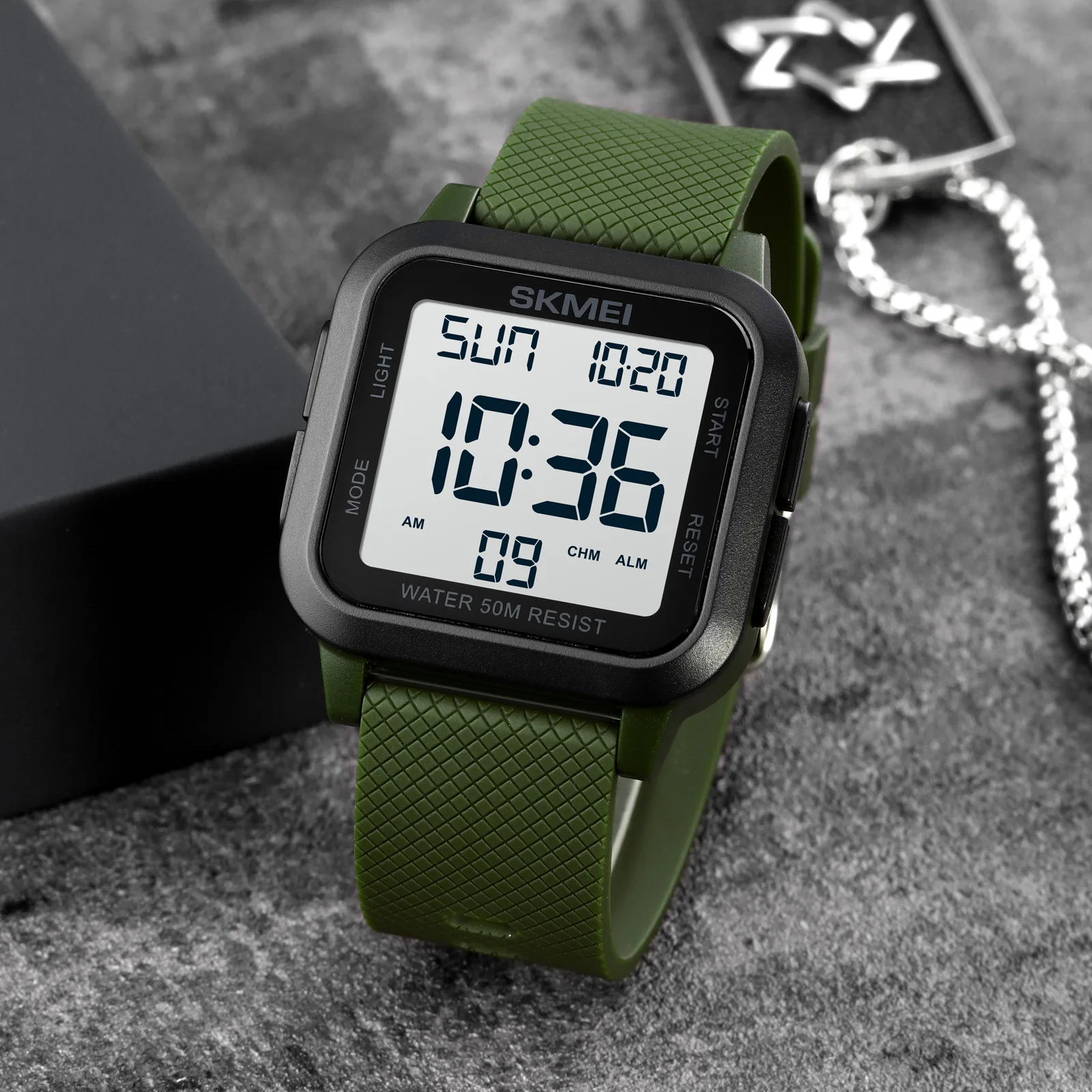 SKMEI спортивные мужские часы с будильником Chrono 5 бар водонепроницаемые военные - Фото №1