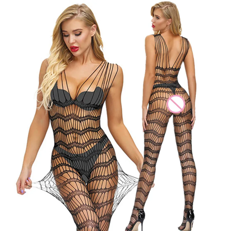 

Female Sexy Lingerie Erotic Porn Fishnet BodyStocking Seamless Open Crotch Striped Nightwear Porno Costume Women Bodysuit Outfit