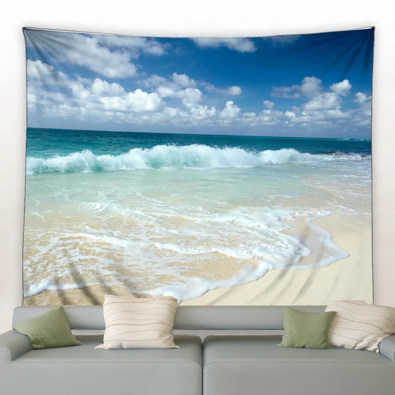 Декор комнаты Эстетический гобелен Пляж Зеленое растение Дерево Океан Пальмовый