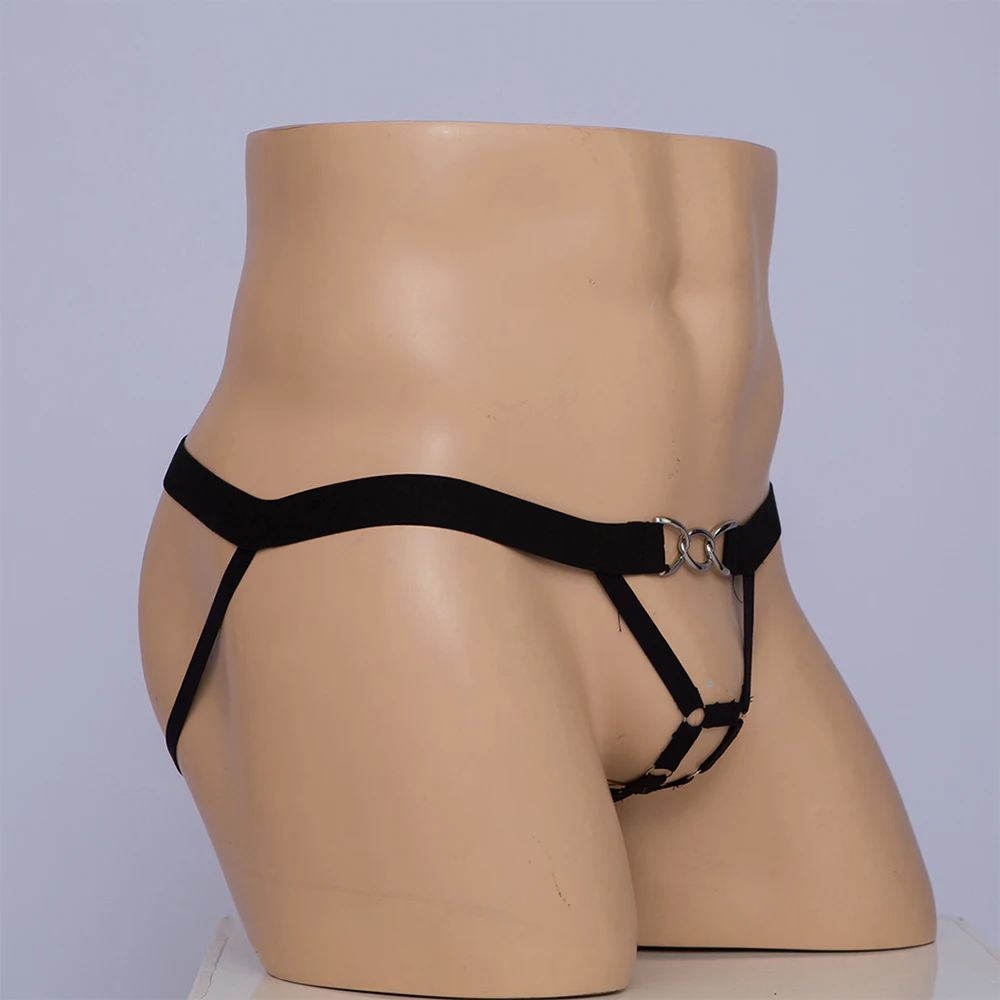 

Men Sexy Hollow G-String Steel Ring Low Waist T-Back Briefs Strappy Low Rise Buttocks Hollow Panties Underwear Tanga Hombre