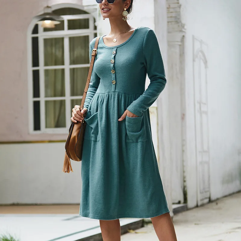 

Women's Knitted Slim Dress Autumn Long Dress solid color