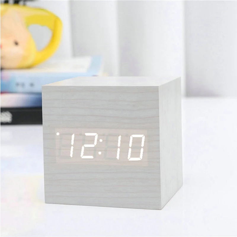 Electronic Digital Alarm Clock Creative Led Sound Perception Clock Date Temperature Clock Cute Cube Home Decor
