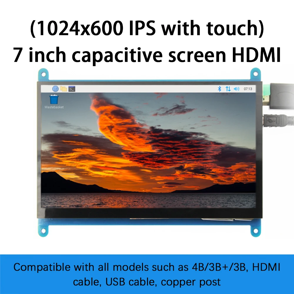 

7 Inch IPS/TN Touch Screen for Raspberry Pi 4, 1024X600 Capacitive HDMI LCD Touchscreen Monitor Portable Display for Pi 3 B B+