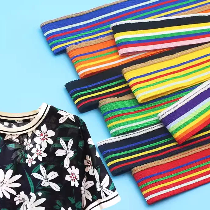 Хлопковая эластичная полосатая ткань с радужными манжетами patchwork ...