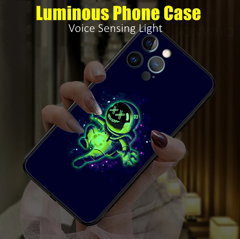 Cool Astronaut LED Light Source Luminous Case for iPhone 12 13 14 Pro Max Samsung S21 S22 S23 Note10 20 Plus Ultra  Accessories