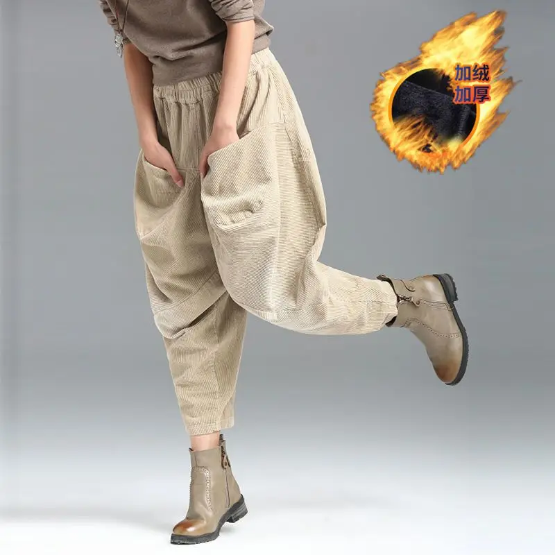 Бархатные вельветовые брюки-султанки с карманами для женщин Коллекция