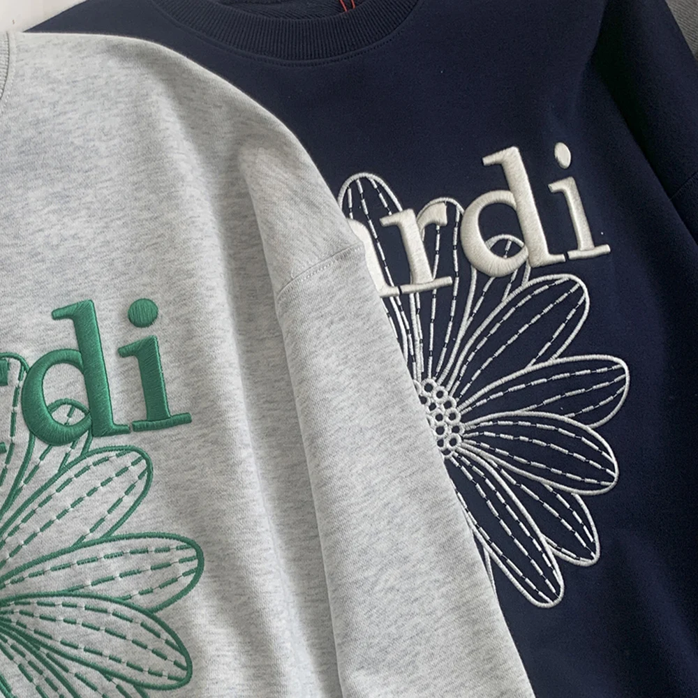 

2023맨투맨 Mardi Sweathirts Embroidery Printing Flower HIgh Quality Hoodies Crew Neck Pullover Cotton Oversized Jumper 티셔츠 한 조각 운동복