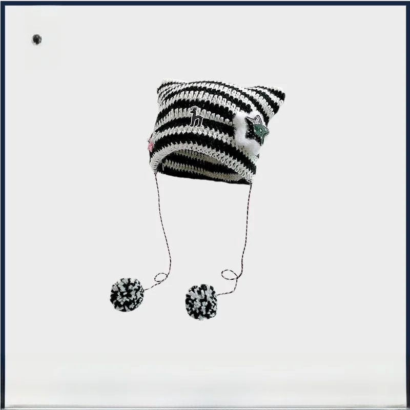 [Официальные оригинальные товары] Haggis милая полосатая шапка с кошачьими ушками