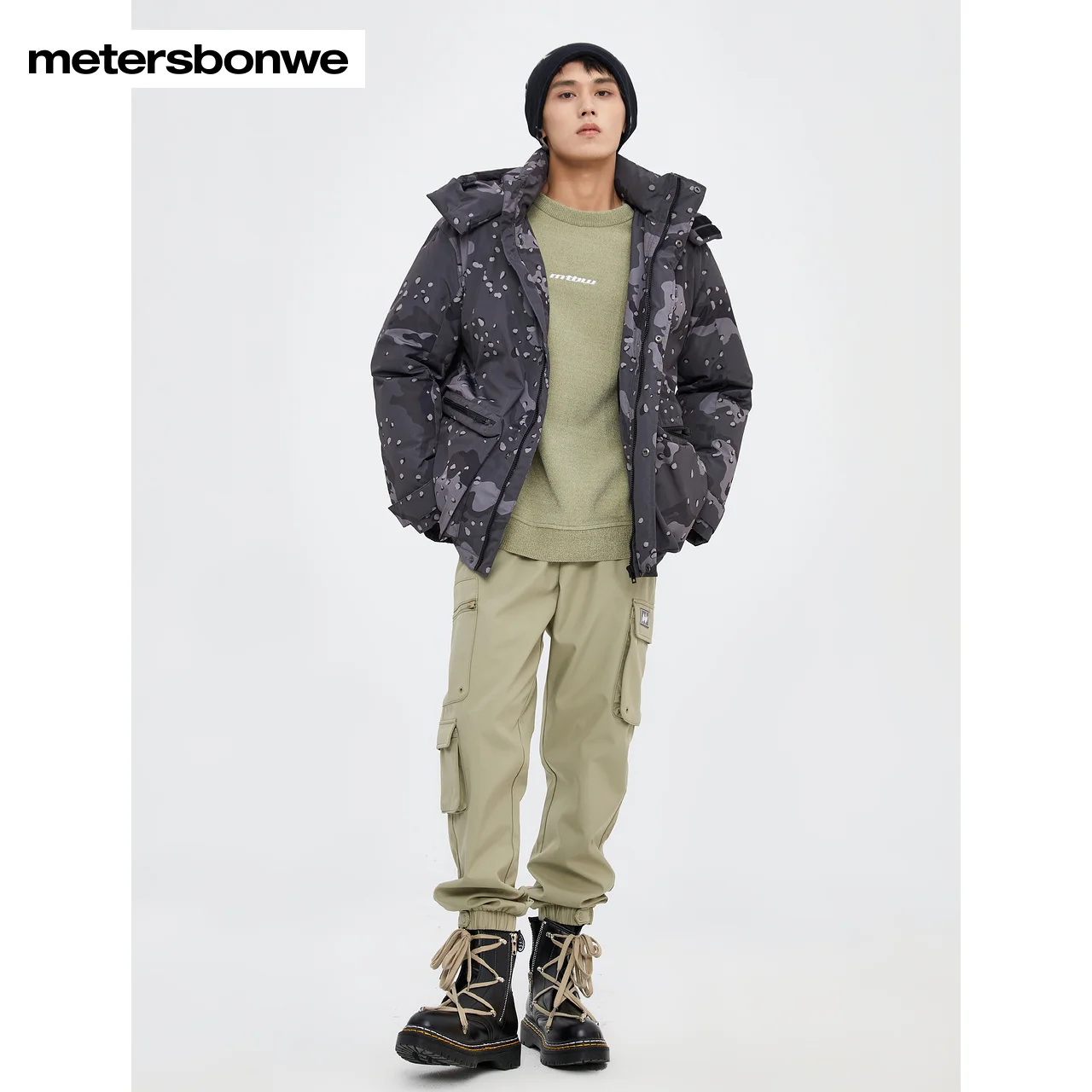 Metersbonwe Men's 22New Winter Stand Collar Removed Hooded Down Jacket 80%Duck Down Short Thick Warm Wear Loose Down Outwear