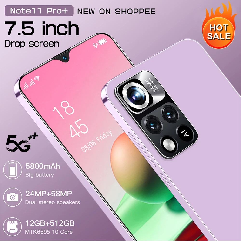 

Смартфон глобальная версия Note11 Pro +, разблокированный, 7,5 дюйма, 12 Гб + 512 Гб