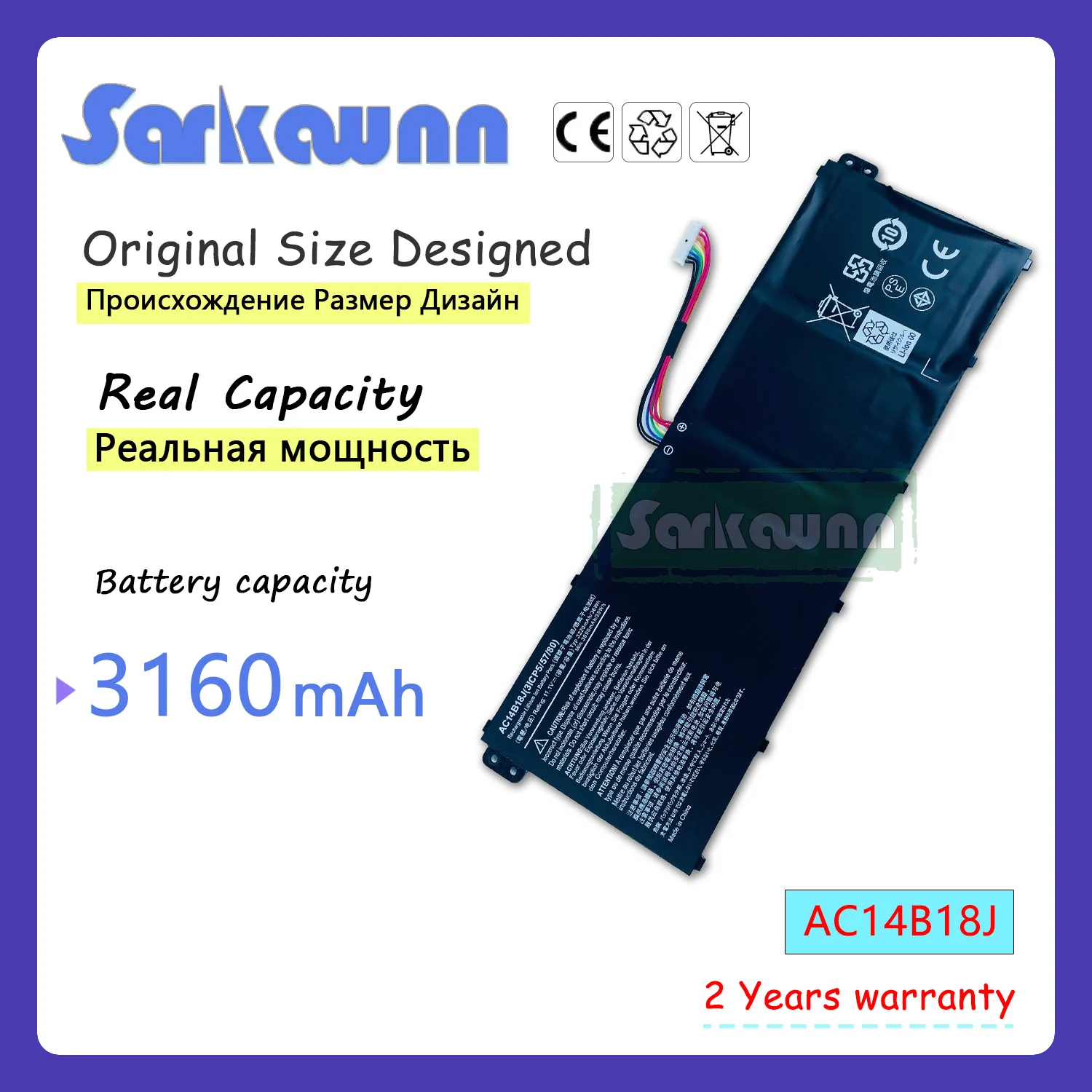 

SARKAWNN 11.4V 36Wh AC14B18J Laptop Battery For Acer Aspire e3-111/112/112M ES1-511/512 V3-111/111P V5-122/122P