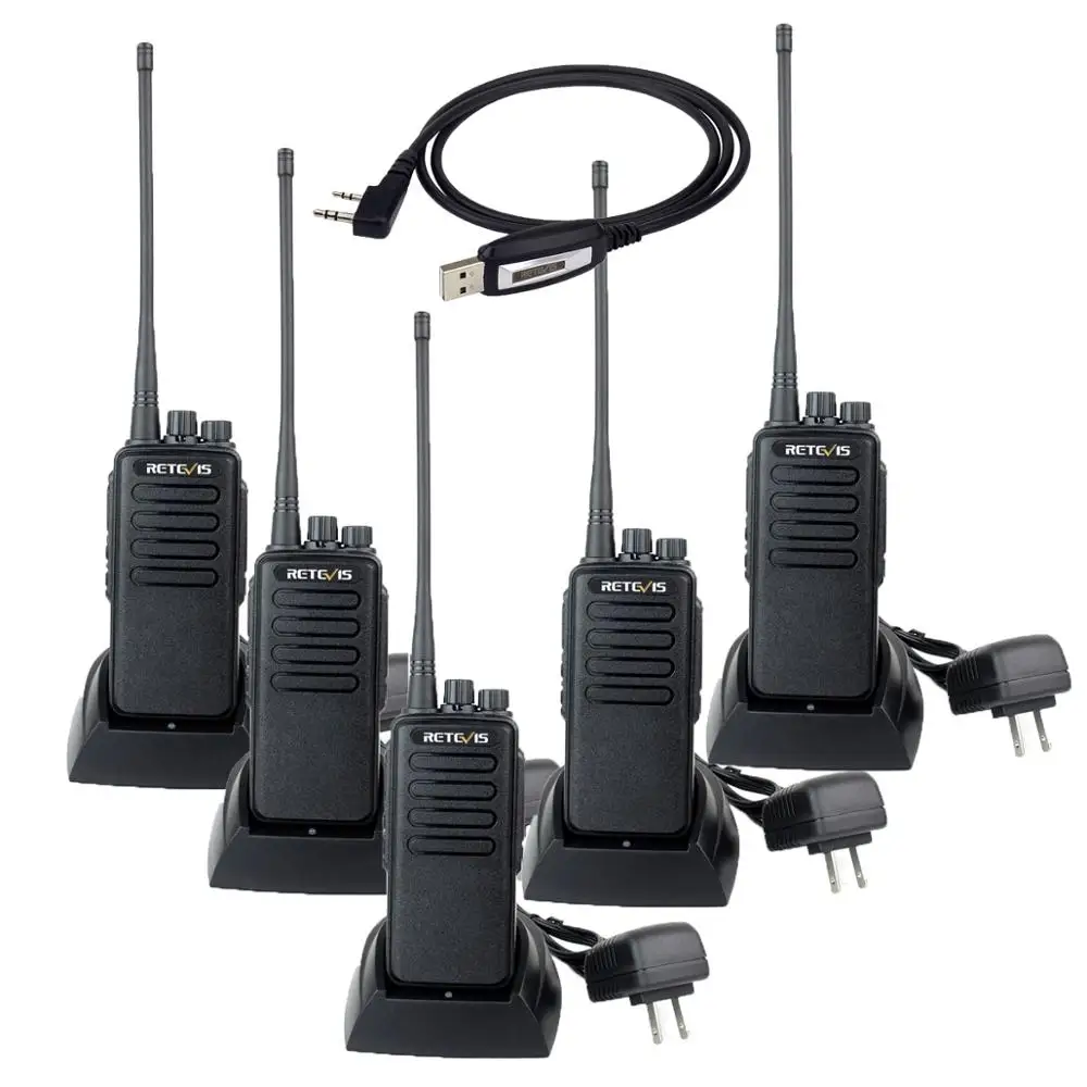 

5Pack Retevis RT1 16CH 10W Long Range Business walkie talkie UHF400-520MHz 1750Hz Tone VOX Handheld Mobile two way radio+Cable
