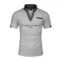 mens polo shirts business casual clothing short sleeve v collar men tees summer casual slim polo shirt tops printing polo shirt