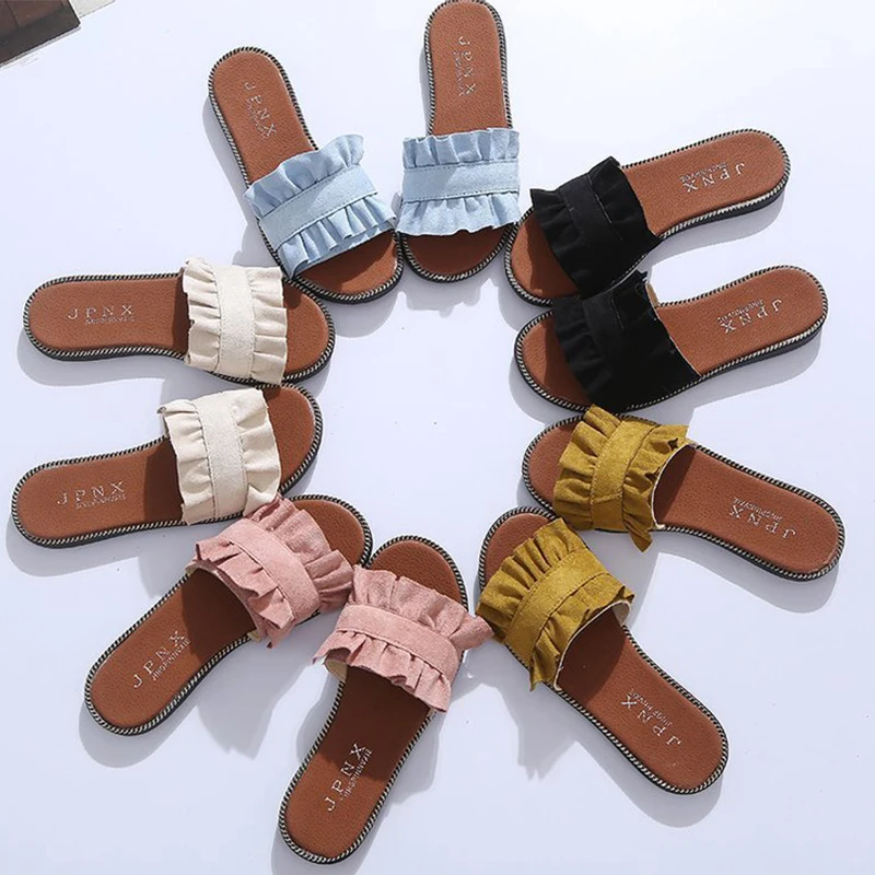 

Women Fashion Suede Leather Slippers Summer Sandals Shoes Boho Beach Outdoor Foot Wear Casual Slides Shoes Women Shoes