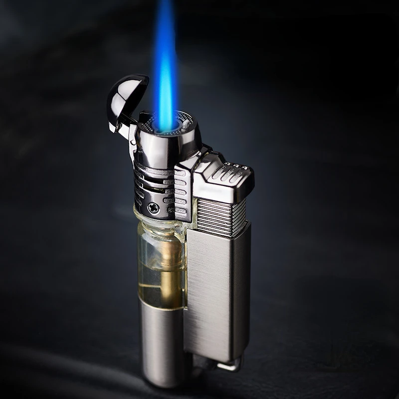 

Metal Highpressure Jet Blue Flame Windproof Lighter Transparent Air Box Butane Inflatable Lighter Mens Cigar Smoking Accessories