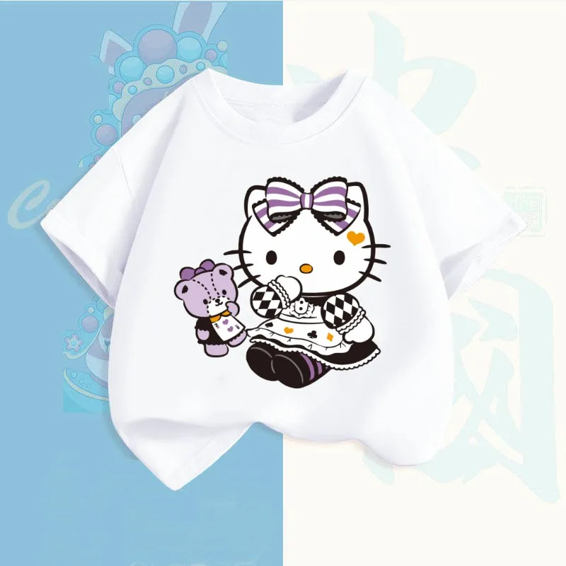 

Hello Kitty Children's Short-sleeved Japanese and Korean Style Sanrio Summer T-shirt Clothes Girly Heart Kawaii Birthday Gift