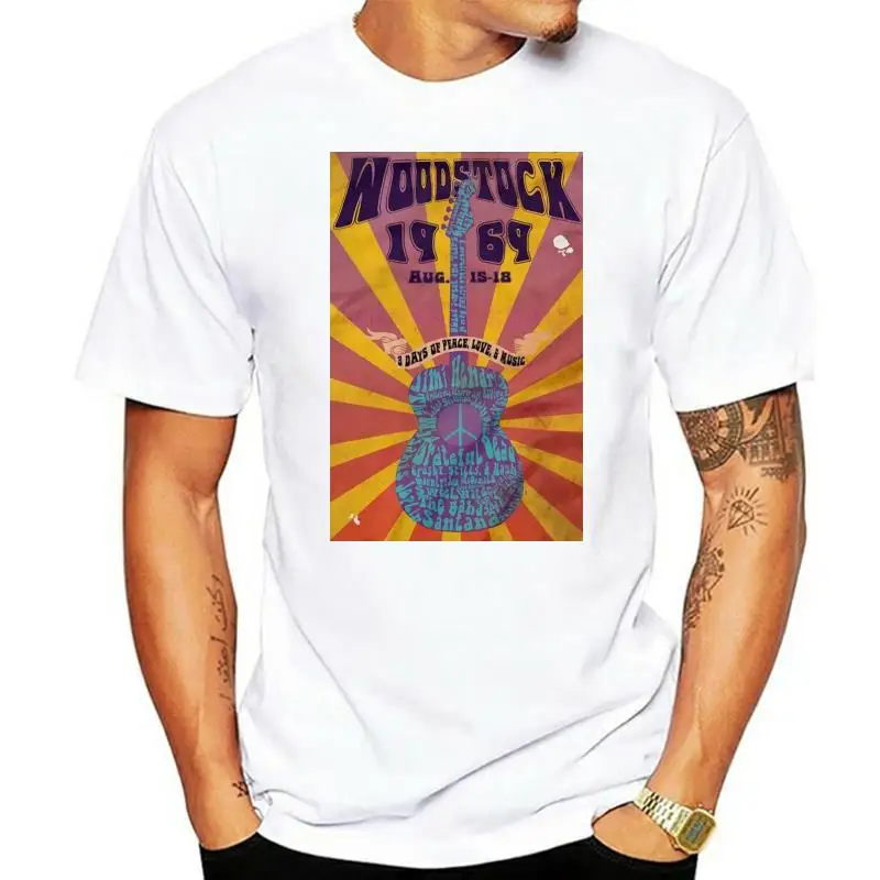 

2022 New Fashion Man Woodstock Festival 1969 Hippie T Shirt 100% Cotton Peace Music Black T Shirt T Shirt MenShirt