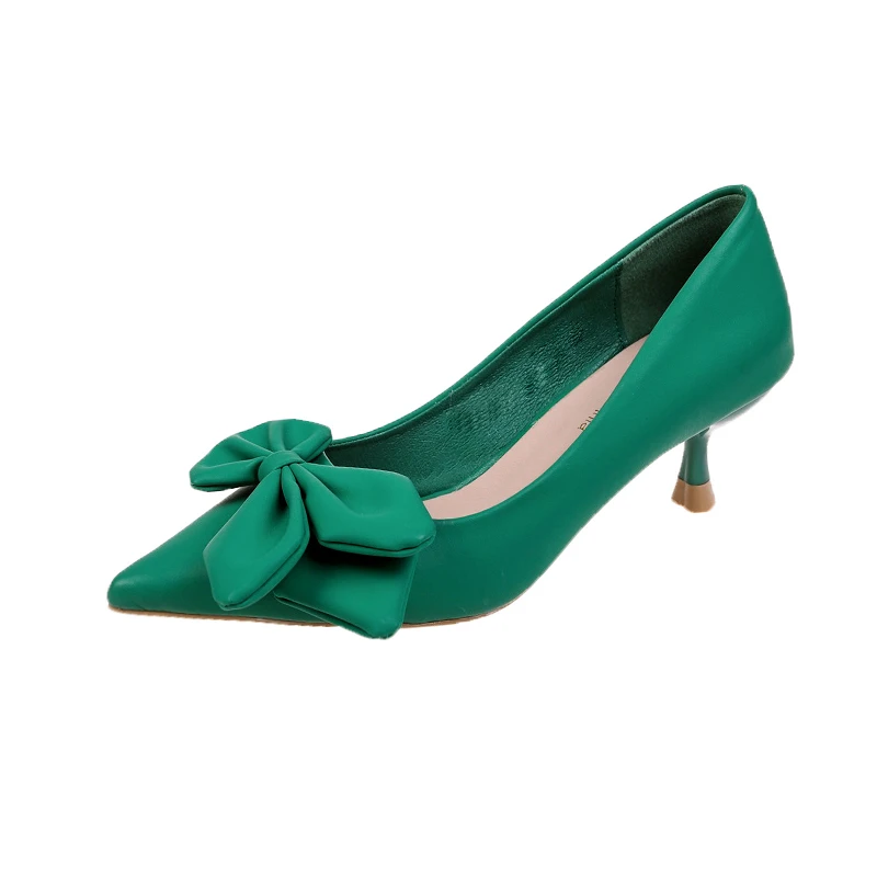 

Pointed Toe Bow High Heels Women's 2022 Spring and Autumn New Simple Temperament Small Fragrance Style Stiletto Pumps Women