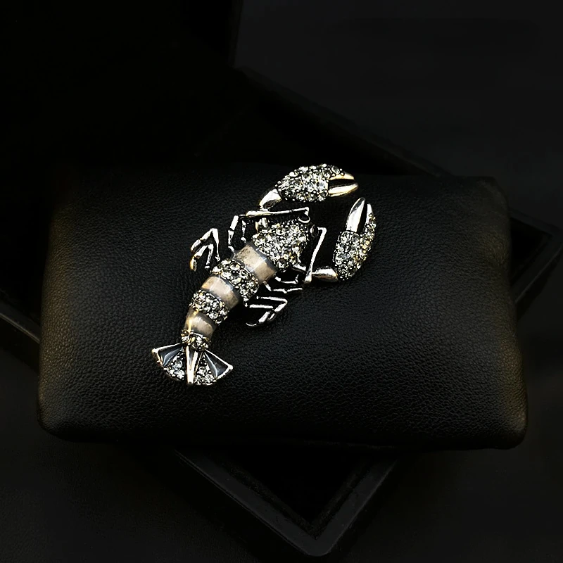 

Exquisite Retro Shrimp Brooch Lobster Marine Animal Pin Women and Men Suit Coat Rhinestone Jewelry Clothing Accessories Gifts