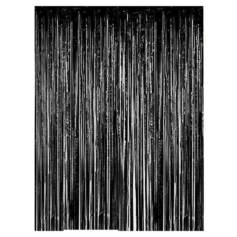 

10-Pack Black Metallic Foil Curtains 2M Rain Screen Curtain Halloween Background Wall Birthday Decoration Durable Easy Install