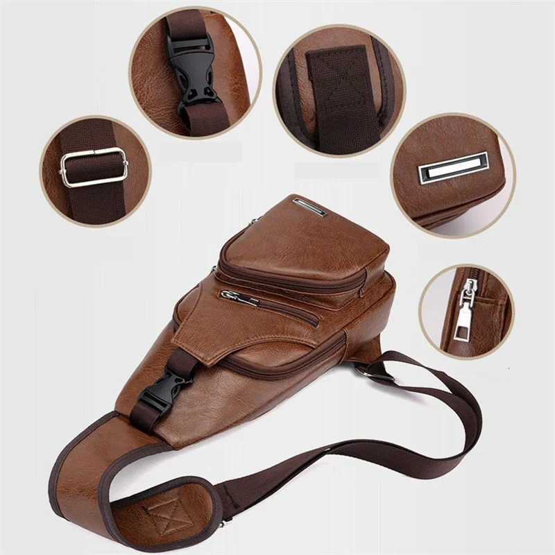 

Charging Chest Men Anti-theft Single Shoulder Adjustable Bag Headset Strap Chest With Strap Multifunction Hole Bag
