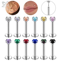 zs 1 pc push in style 16g stainless steel labret ring colorful cz crystal monroe cartilage tragus helix conch piercings jewelry