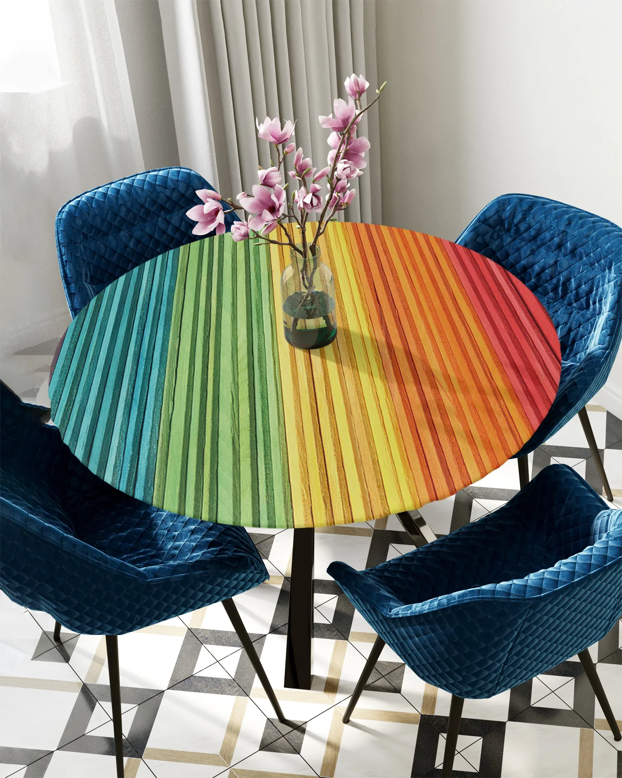 

Rainbow Vintage Wood Grain Round Rectangular Table Cover Waterproof Elastic Tablecloth For Kitchen Table Cloth Home Decoration