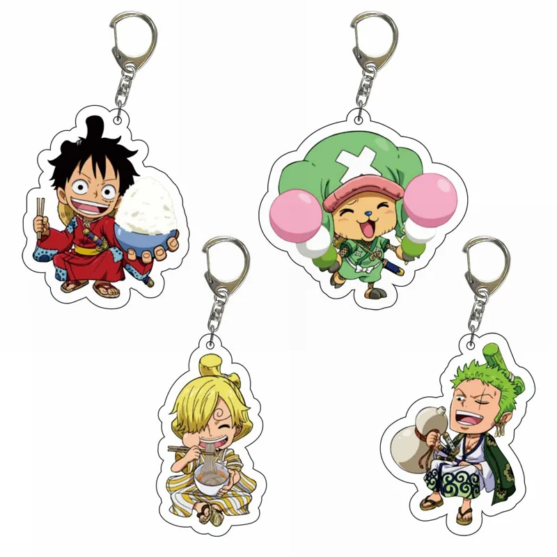 

Cute Foodie Luffy Qiao Ba Sanzhi Zorro Anime Accessories ONE PIECE Acrylic Key Chain Car Pendant Anime Peripheral Products