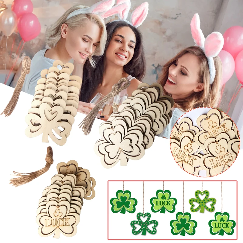 

Irish Festival Clover Pendant DIY Wooden Crafts Personalized Party Hanging Ornament for Home Living Room Bedroom LB88