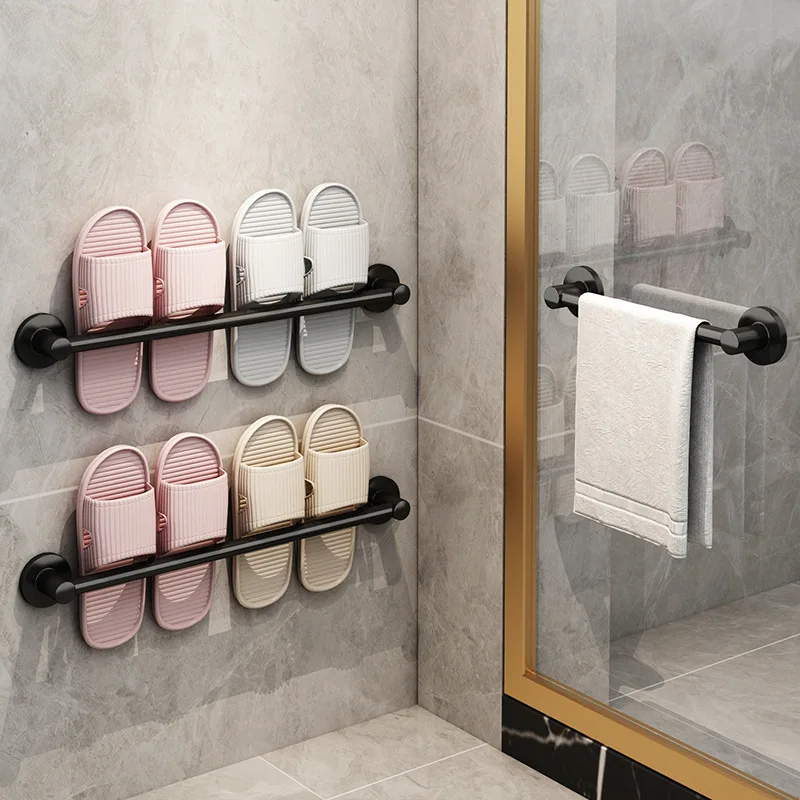 

Bathroom space aluminum slippers rack punch-free toilet hanging storage artifact toilet shoes draining towel rack