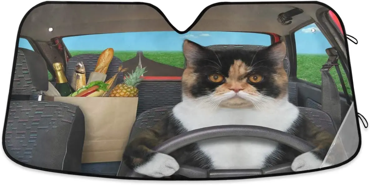 

Oarencol Cat Driving Car Windshield Sun Shade Fun Animal Cool Foldable UV Ray Sun Visor Protector Sunshade to Keep Your Vehicle