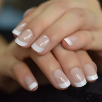 summer short natural nude white french nail tips false fake nails gel press on ultra easy wear for home office wear