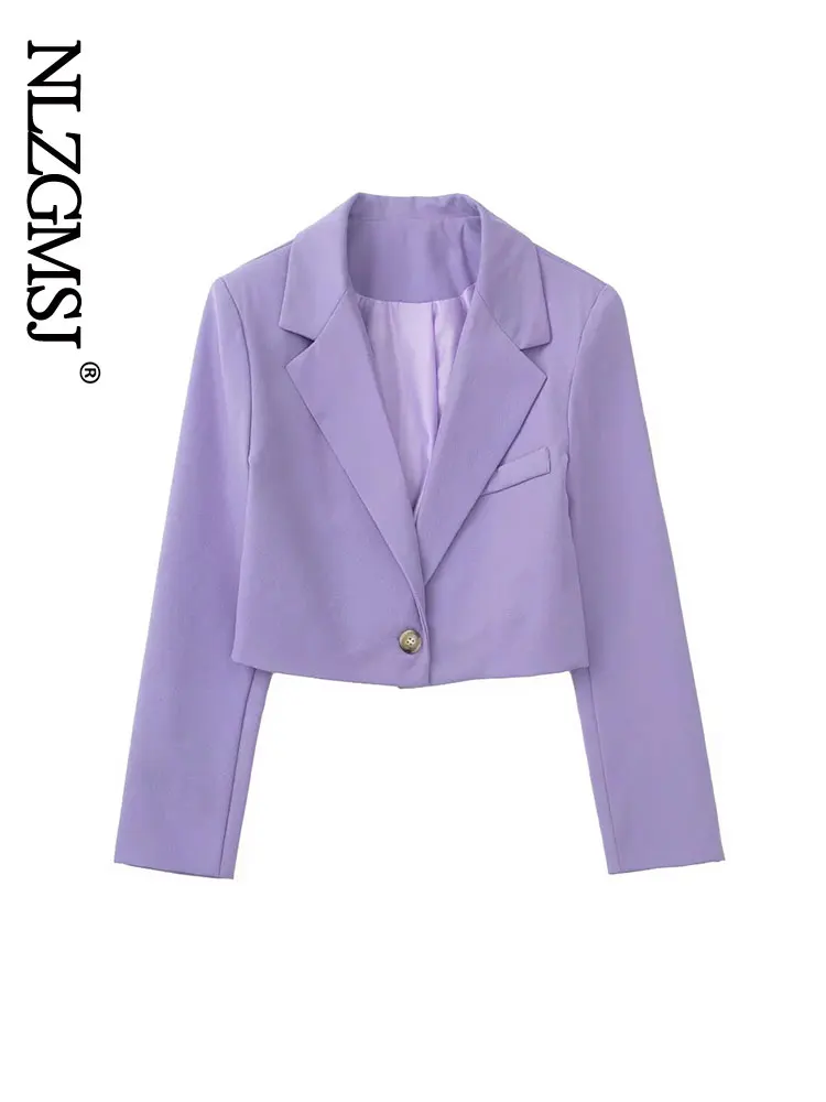 

Nlzgmsj 2022 Women Fashion Front Button Cropped Blazer Coat Vintage Notched Collar Long Sleeve Female Outerwear Chic Femme