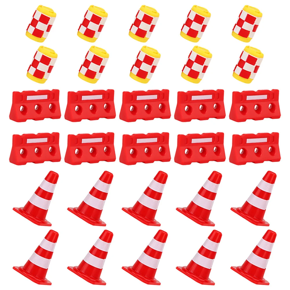 

30 Pcs Road Sign Barricade Toy Kids Playset Traffic Fence Signs Mini Cones Anti-collision Bucket Toys Plastic Street