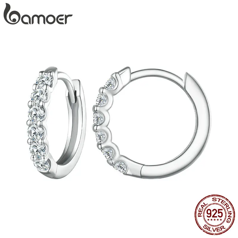 

Женские классические серьги-кольца Bamoer, пряжки для ушей из стерлингового серебра 925 пробы, ювелирные изделия для помолвки и свадьбы