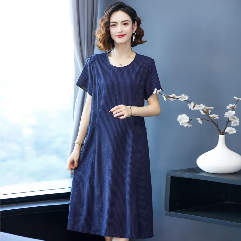 

Летние платья-миди для женщин, новинка 2023, однотонная элегантная женская одежда, свободное винтажное платье с коротким рукавом, высокое качество